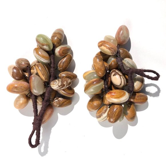 pair of grape clusters natural polished agate stones brown rock fruit AS IS - Picture 2 of 9